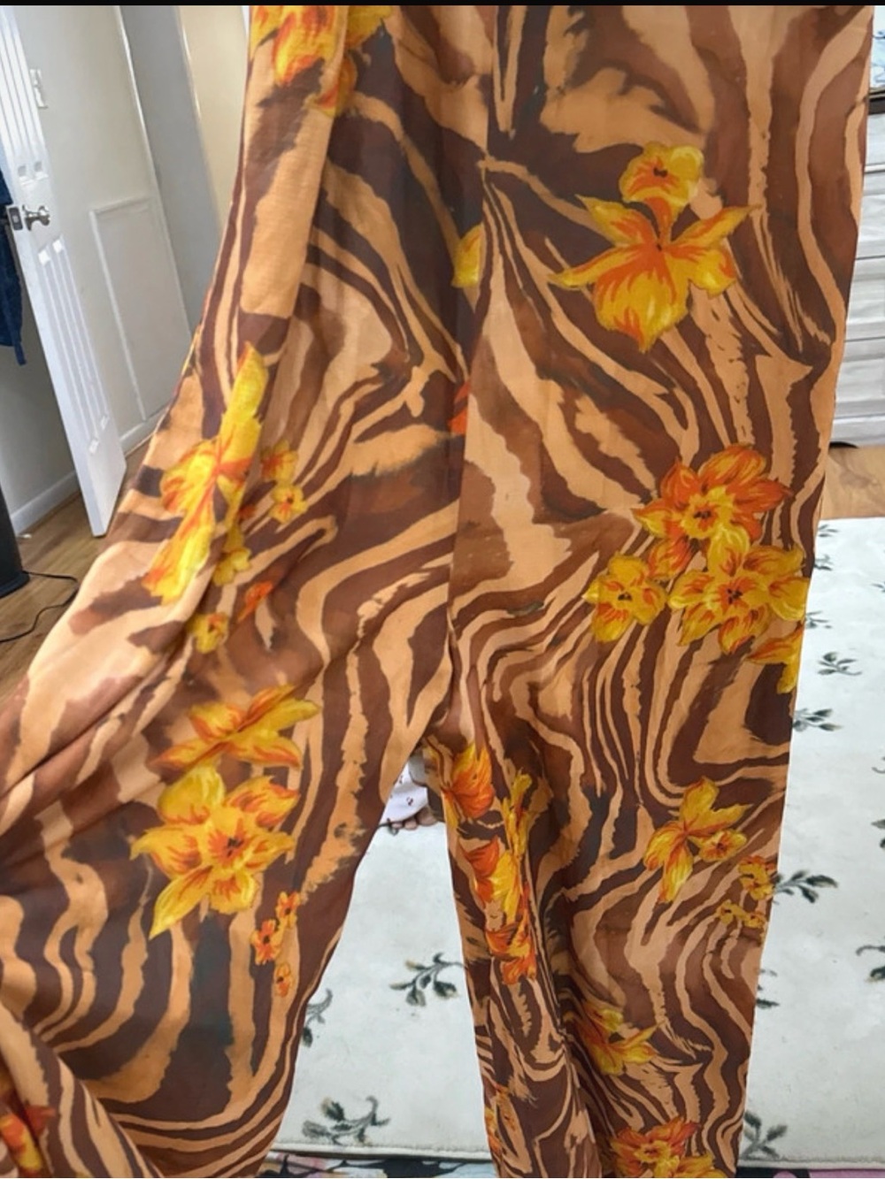 NWOT ASOS Brown Zebra-Print Floral camo wide leg jumpsuit - Picture 5 of 6